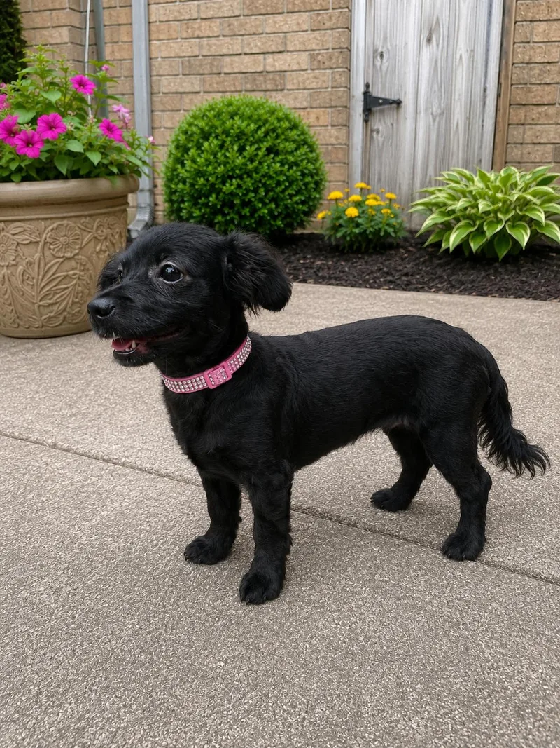 A baby small-sized female Black Terrier dog named Montanab for adoption in Liverpool, TX
