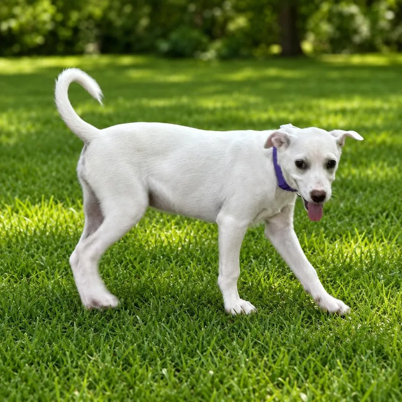 A baby medium-sized female White / Cream Shepherd dog named Hamel for adoption in Baytown, TX