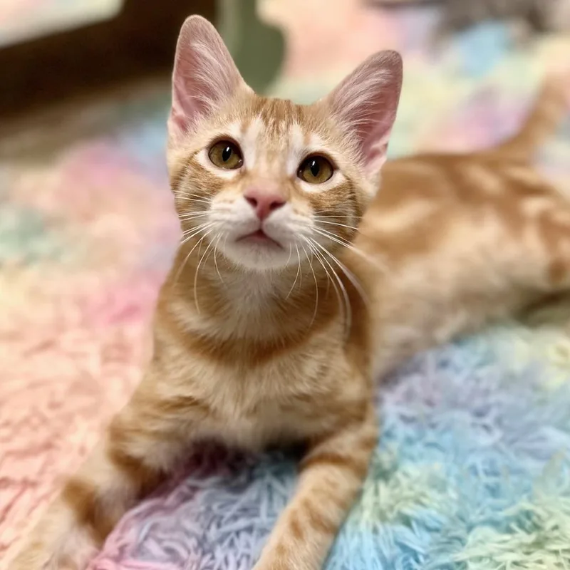 A baby medium-sized male Orange / Red Domestic Short Hair cat named Manly for adoption in Prosper, TX