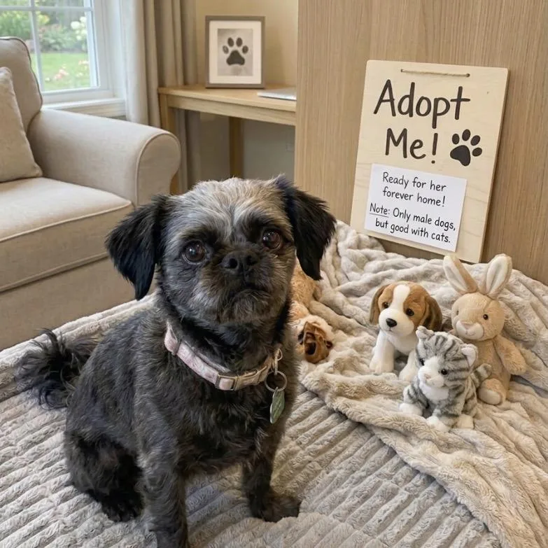 An adult small-sized female Gray / Blue / Silver Brussels Griffon dog named Tilly for adoption in Tucson, AZ