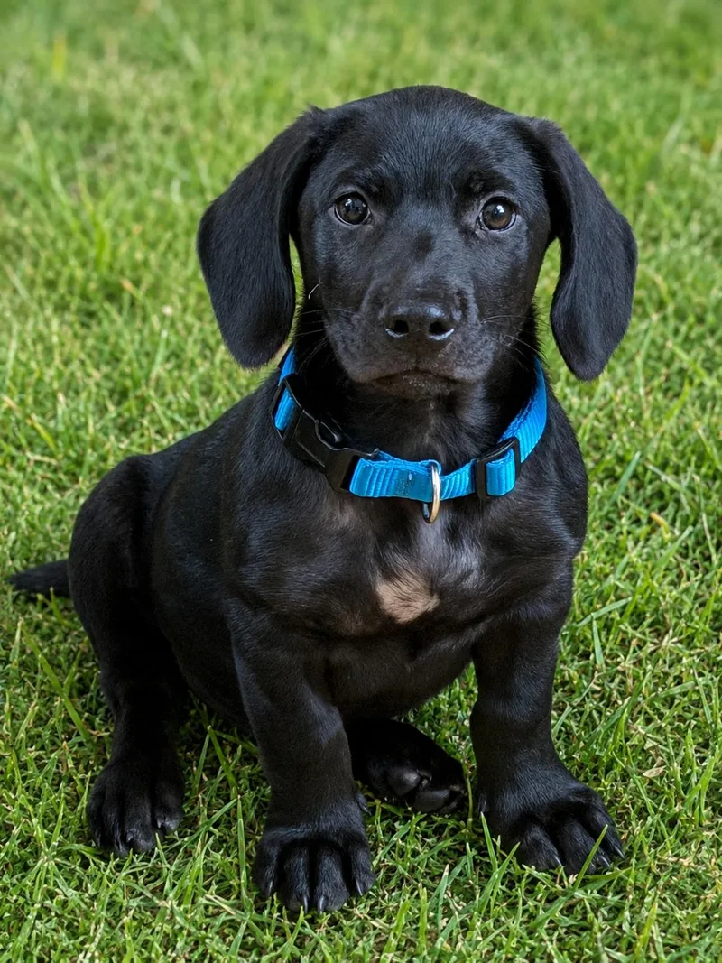 A baby medium-sized male Black Labrador Retriever dog named Tucker for adoption in Brierfield, AL