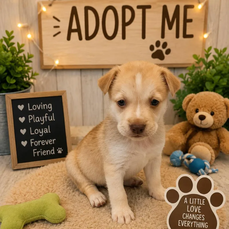 A baby medium-sized male Yellow / Tan / Blond / Fawn Mixed Breed dog named Cinnamon Roll for adoption in Alexandria, VA