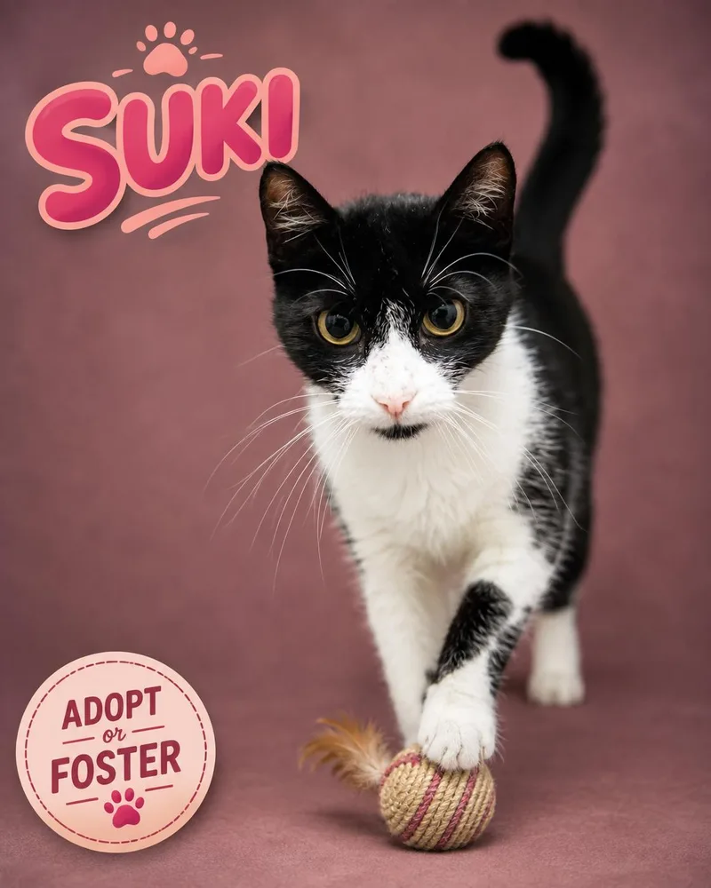 A young medium-sized female Black & White / Tuxedo Domestic Short Hair cat named Suki for adoption in Greenville, DE
