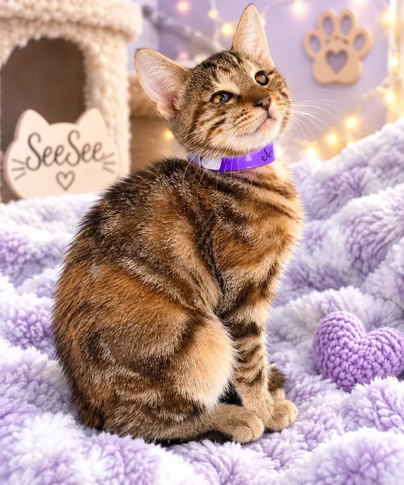 A baby small-sized female Torbie cat named See See for adoption in Tavares, FL