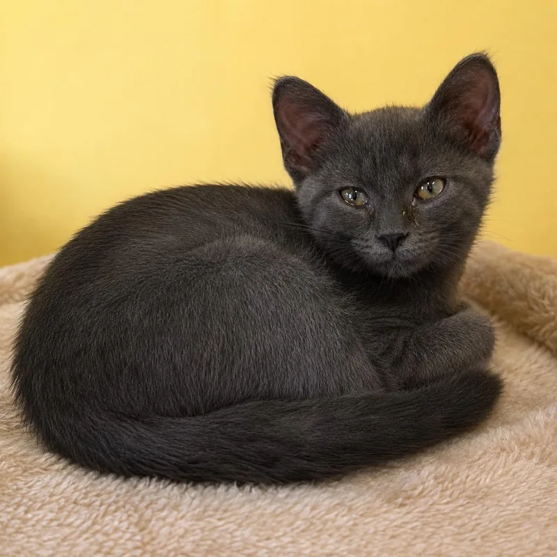 A baby medium-sized male Gray / Blue / Silver Domestic Short Hair cat named Baker for adoption in Pontiac, MI