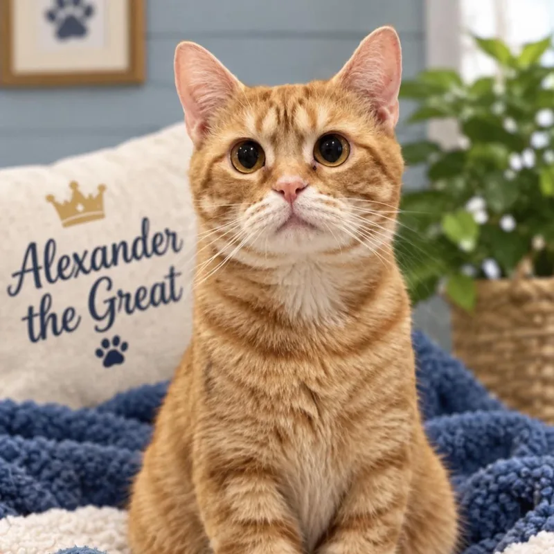 A young medium-sized male Orange / Red Manx cat named Alexander the Great for adoption in Peachtree City, GA