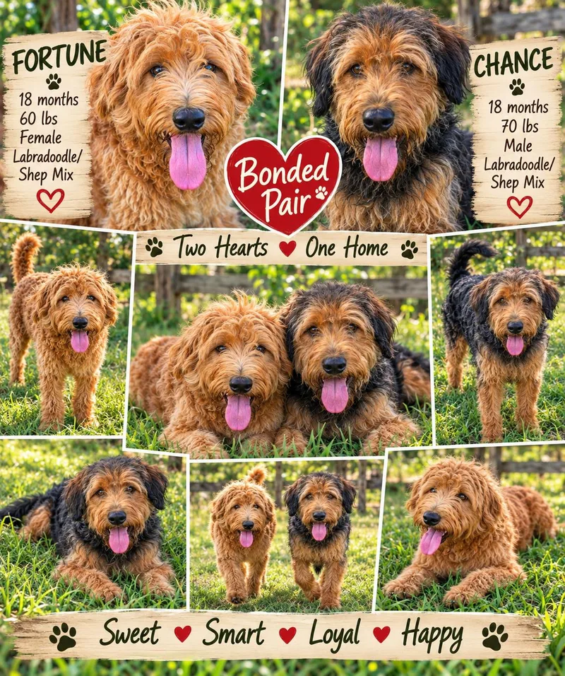 A young large-sized male Labradoodle dog named Chance & Fortune for adoption in Jackson, TN