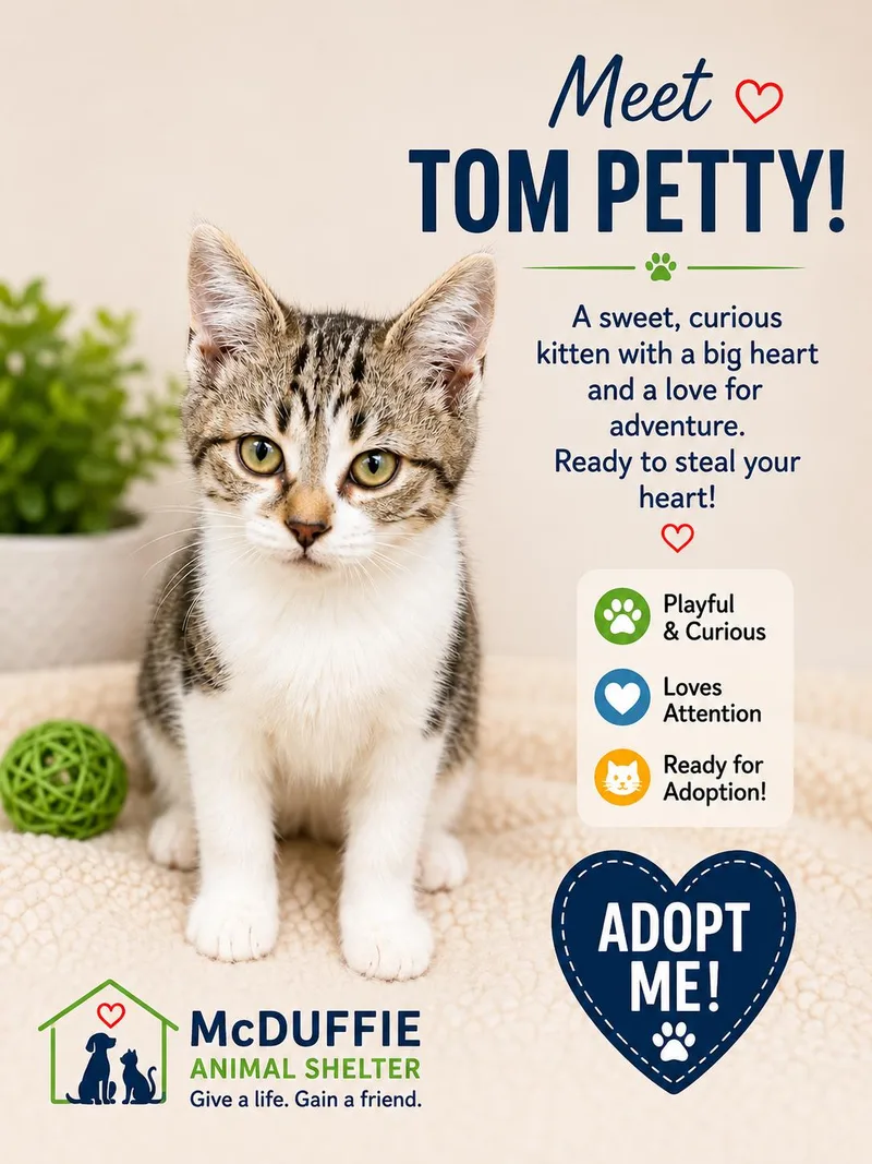 A baby small-sized male Tabby (Gray / Blue / Silver) Domestic Short Hair cat named Tom Petty for adoption in thomson, GA