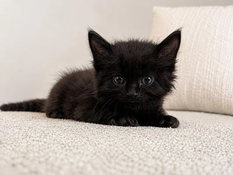 A baby medium-sized male Black Domestic Medium Hair cat named Mercury for adoption in Los Angeles, CA