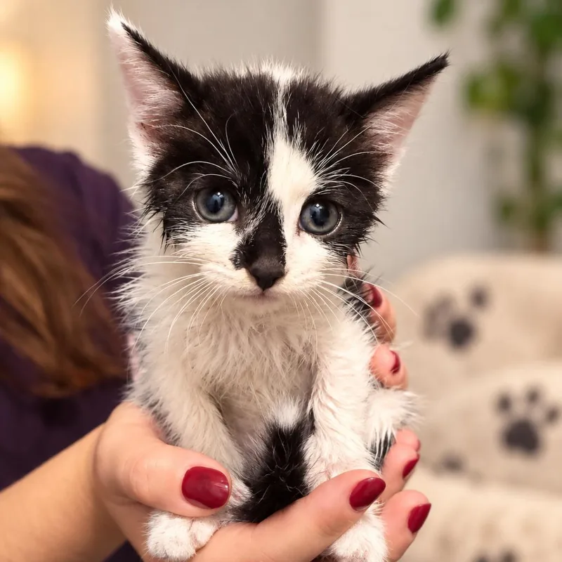 A baby small-sized female White Domestic Short Hair cat named Oreo for adoption in Silver Spring, MD