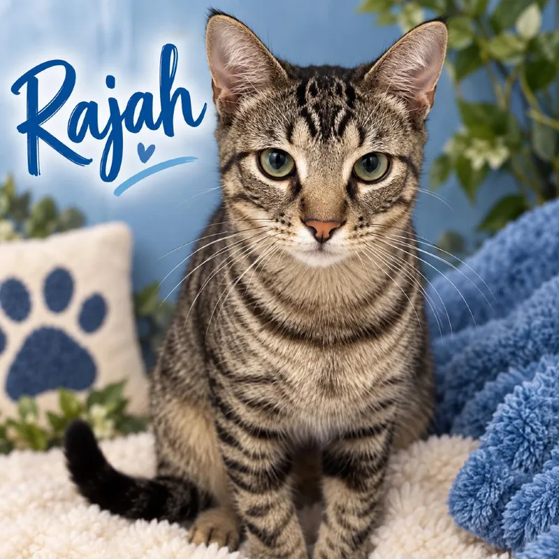 A baby small-sized male Gray / Blue / Silver Domestic Short Hair cat named Rajah for adoption in Pine Bluff, AR