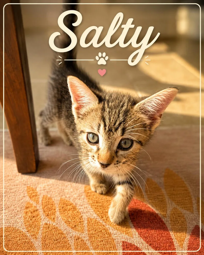 A baby medium-sized male Tabby (Brown / Chocolate) Domestic Short Hair cat named Salty for adoption in Orange City, FL