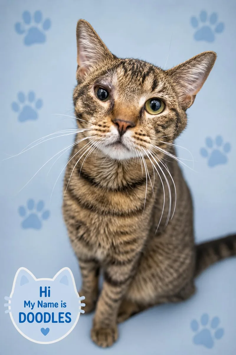 A young medium-sized male Tabby cat named Doodles for adoption in Greenville, DE