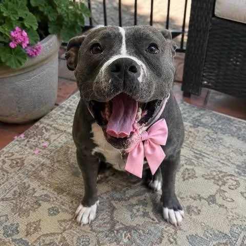 A baby medium-sized female Black American Bully dog named Gigi for adoption in Crosby, TX