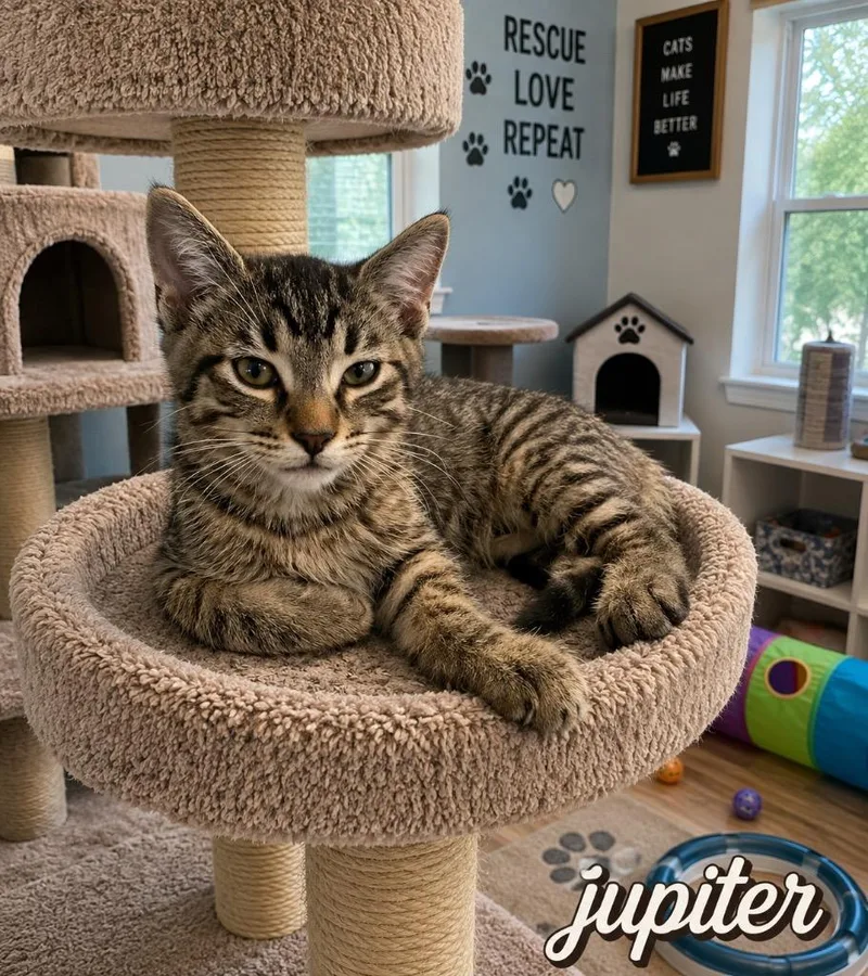 A baby medium-sized male Domestic Short Hair cat named Jupiter for adoption in Mountain Home, AR