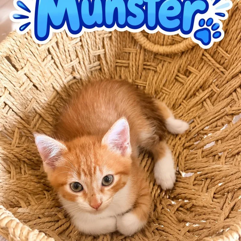 A baby medium-sized male Orange & White Tabby cat named Munster for adoption in Denver, NC