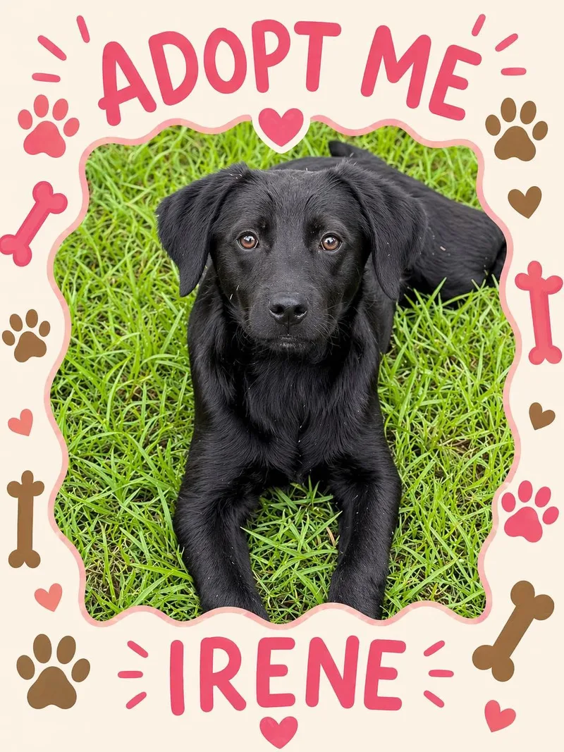 A young medium-sized female Black Black Labrador Retriever dog named Irene for adoption in Bowie, TX