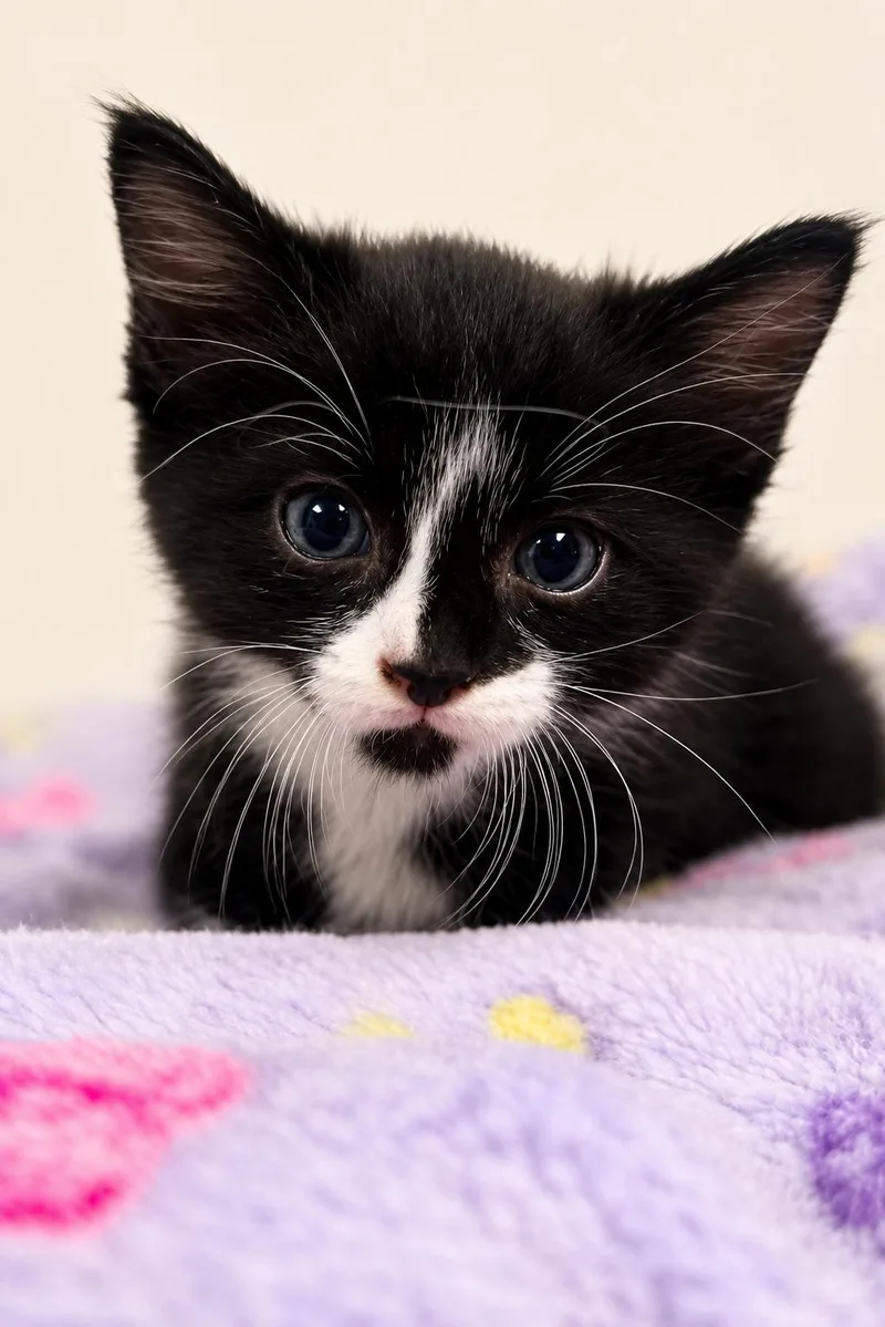 A baby medium-sized male Black & White / Tuxedo Domestic Medium Hair cat named Ombak for adoption in Houston, TX