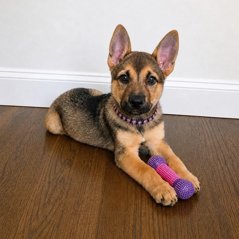 A baby medium-sized female Bicolor German Shepherd Dog dog named Moochi for adoption in Houston, TX