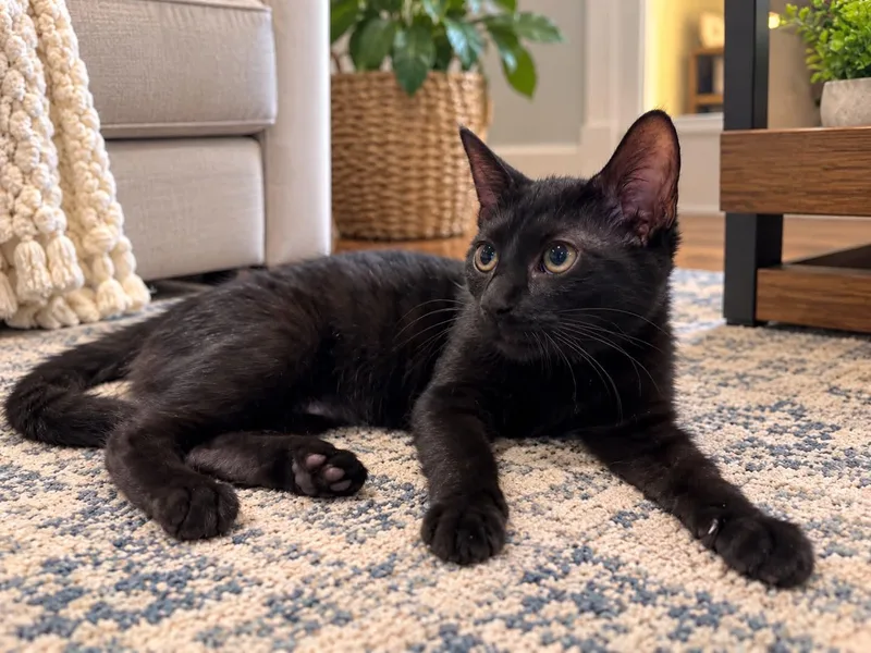 A baby medium-sized female Black Domestic Short Hair cat named Willow for adoption in Wading River, NY