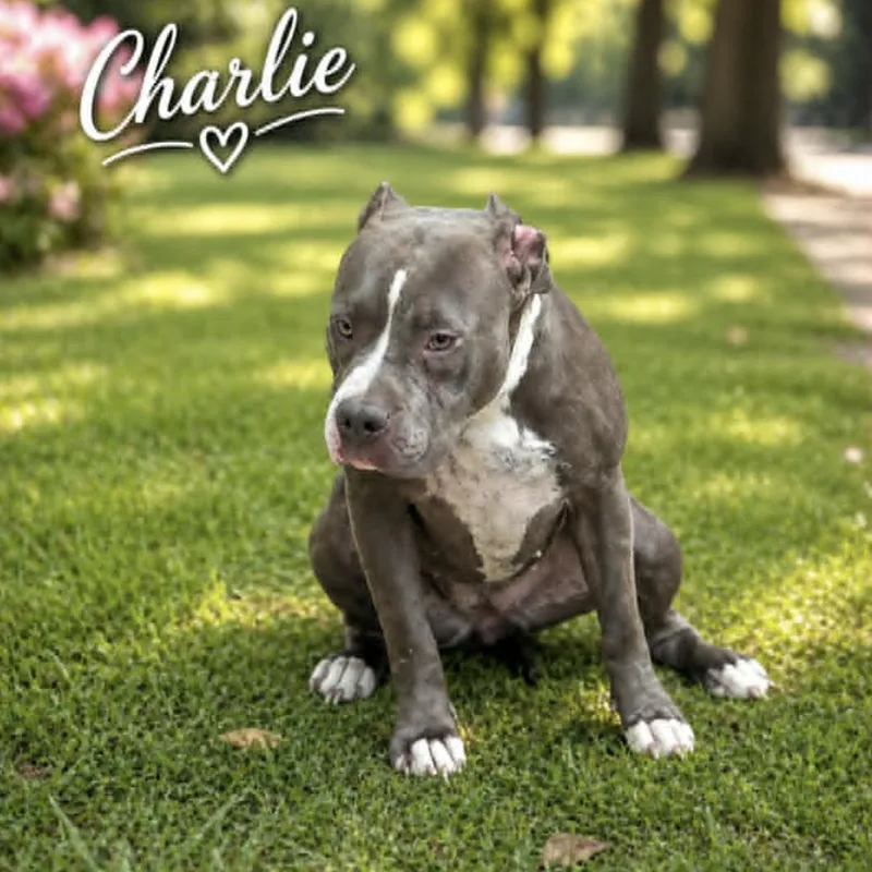 A young medium-sized female Pit Bull Terrier dog named Charlie Girl for adoption in Allen, TX