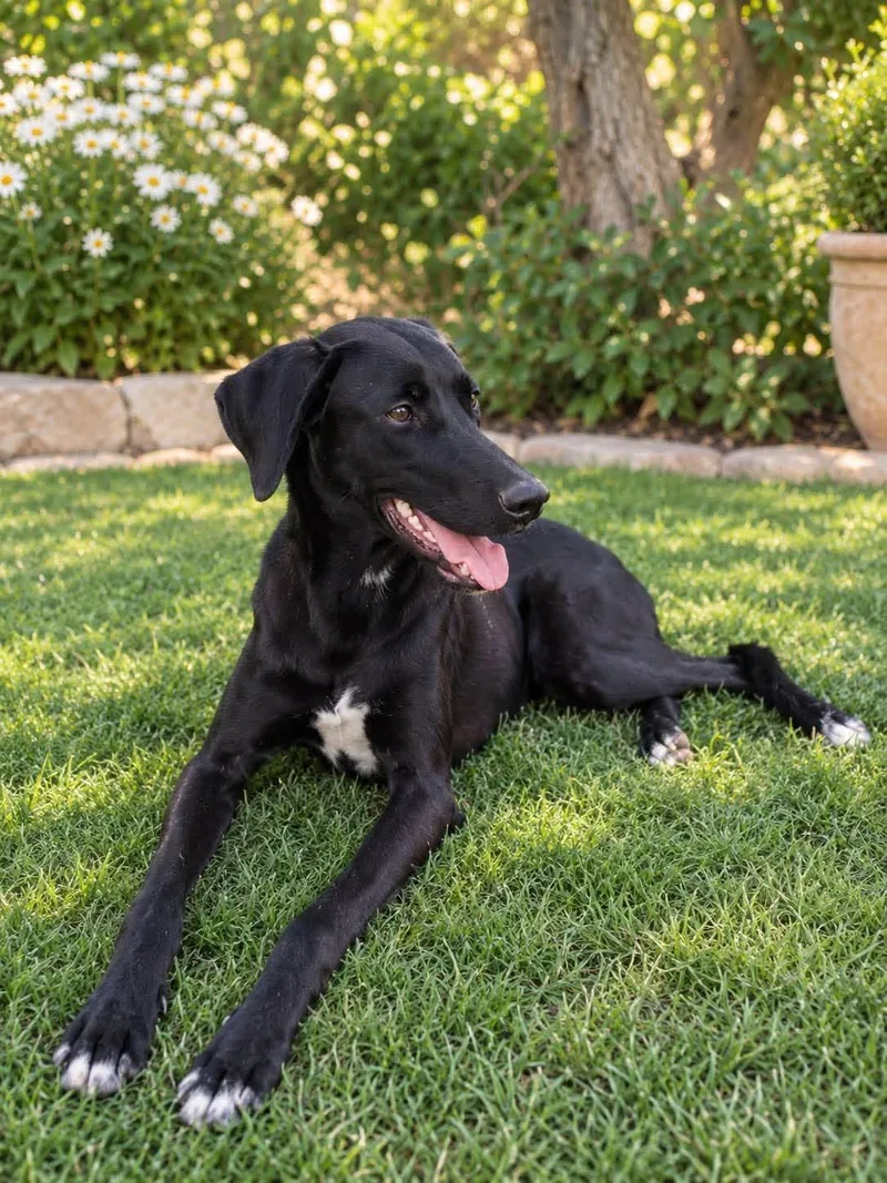 A baby medium-sized male Saluki dog named Midnight for adoption in Palos Heights, IL