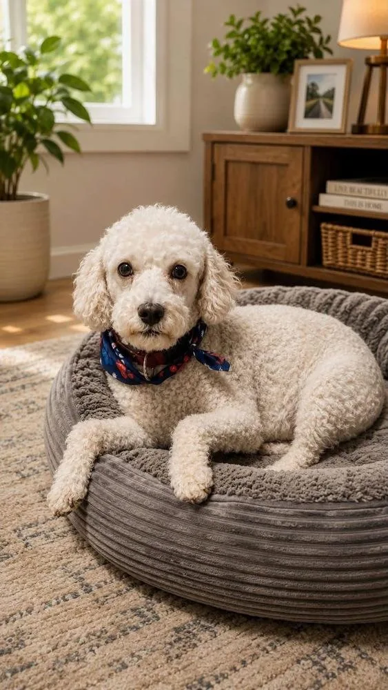 An adult medium-sized male White / Cream Poodle dog named Quincy for adoption in Shawnee, OK