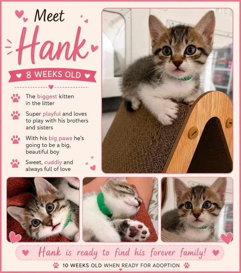 A baby medium-sized male Tabby cat named Hank for adoption in MONTGOMERY, TX