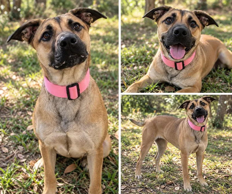 A young medium-sized female Black Mouth Cur dog named Brandy for adoption in Kiln, MS
