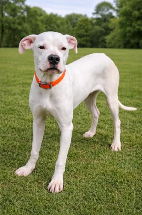 An adult large-sized female White / Cream Boxer dog named Lady for adoption in Maryville, TN