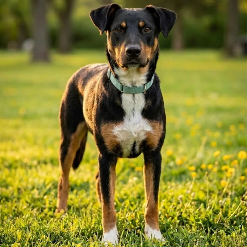A young medium-sized male Tricolor (Brown, Black, & White) Shepherd dog named Odis for adoption in Tishomingo, OK