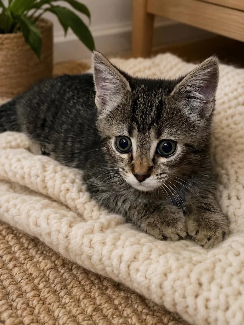 A baby medium-sized male Tabby (Brown / Chocolate) Tabby cat named Benedict for adoption in Pickerington, OH
