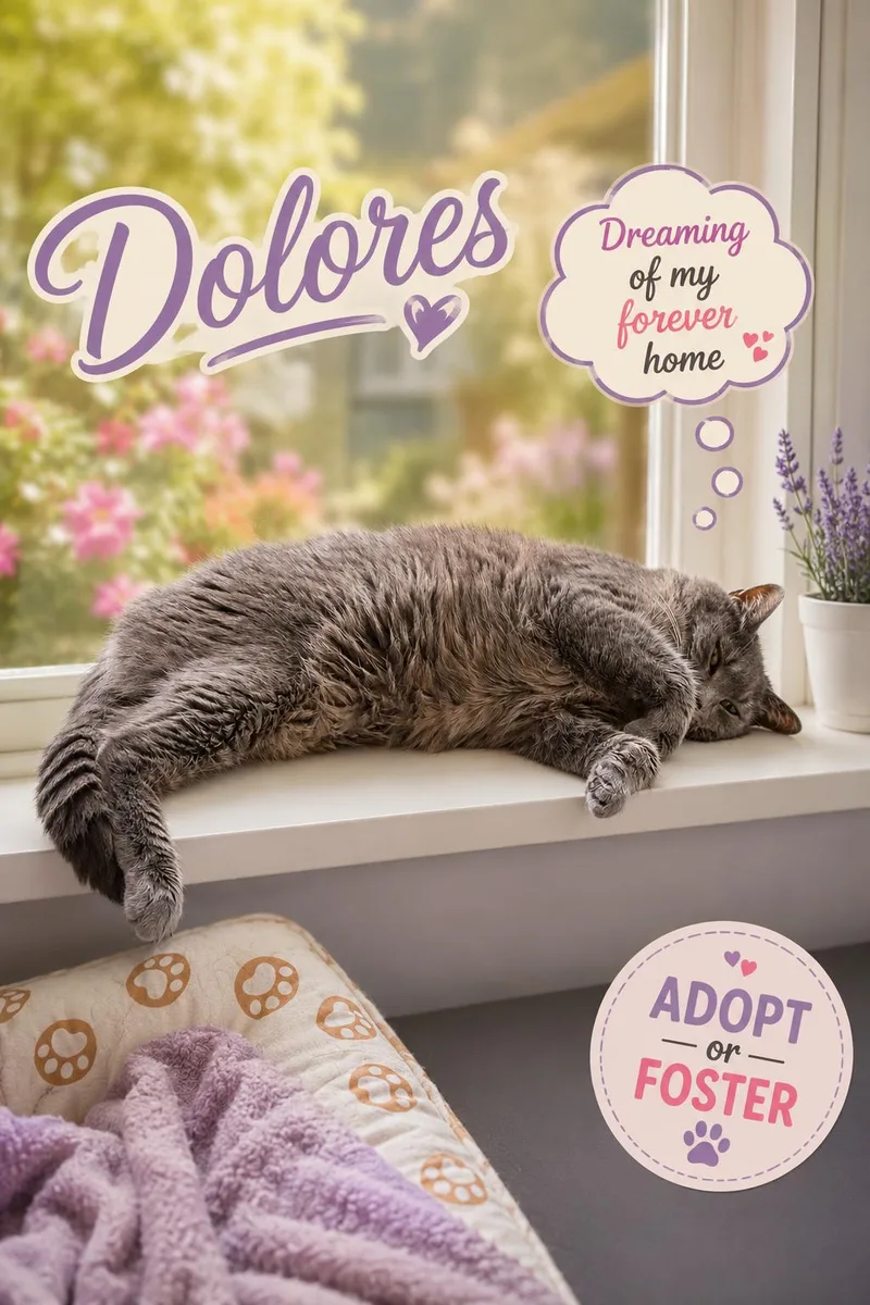 An adult medium-sized female Tabby (Gray / Blue / Silver) Tabby cat named Dolores: tripod for adoption in Greenville, DE