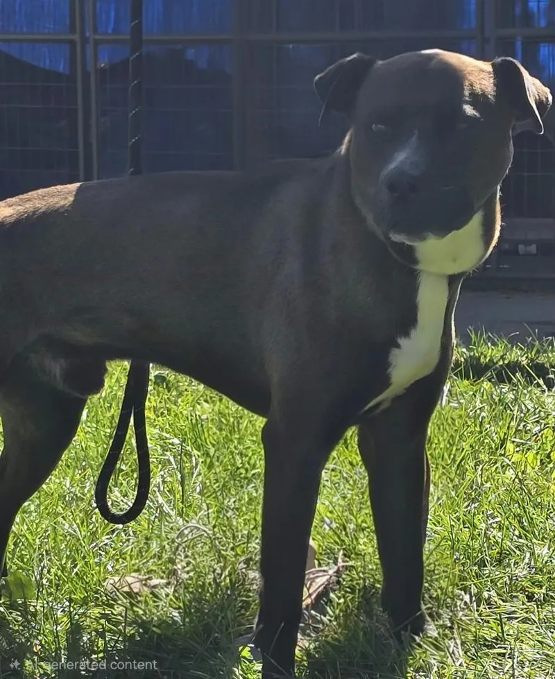 A young medium-sized male Black Labrador Retriever dog named Goblin for adoption in Hillsdale, IN