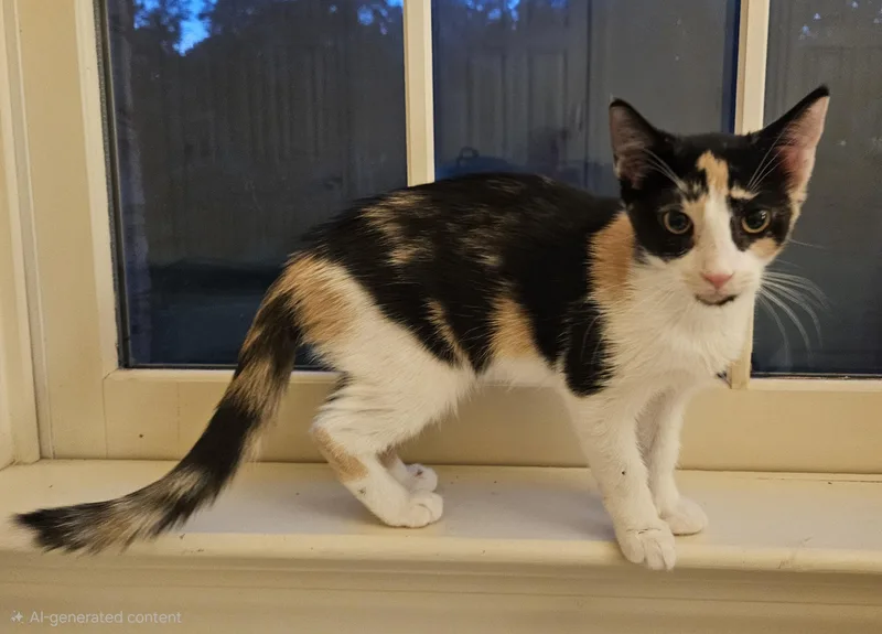 A baby medium-sized female Calico cat named Demi for adoption in Frederick, MD