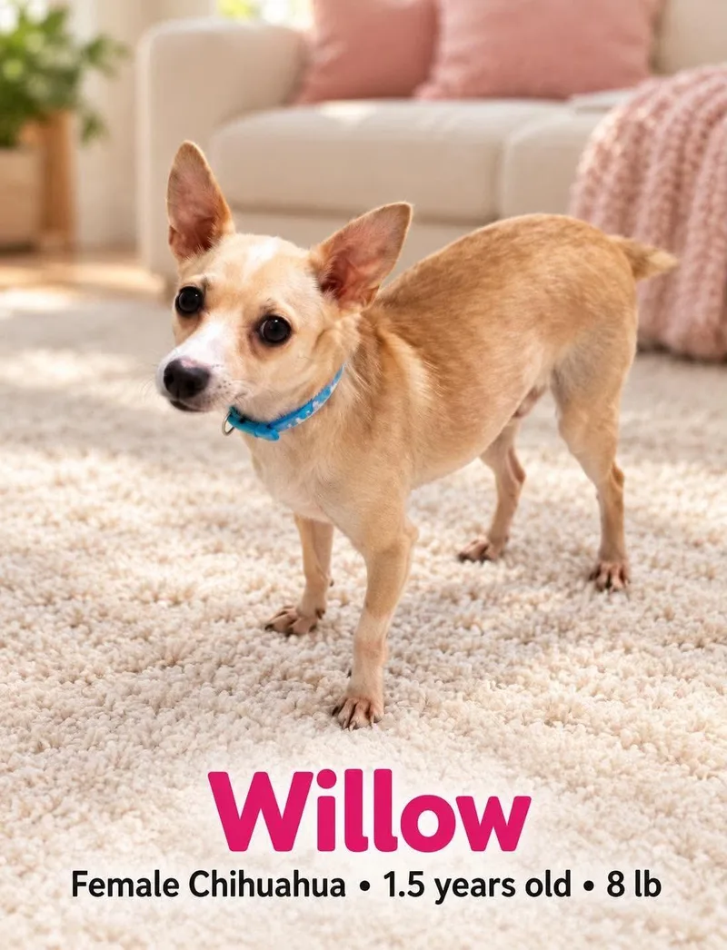 A young small-sized female Chihuahua dog named Willow for adoption in Walker, LA